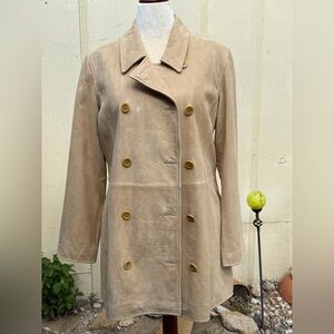 Sundance Catalog Weathered Leather Pea Coat Sueded Jacket Button Tan Camel
